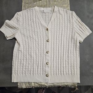 St. John Basics Short Sleeve Ivory Cardigan